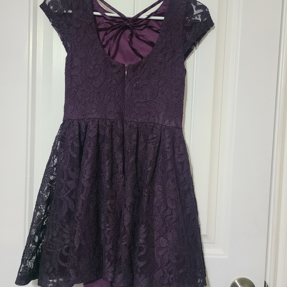 Junior women purple strappy back Glitter lace party dress Bust 15" and  Long 29"